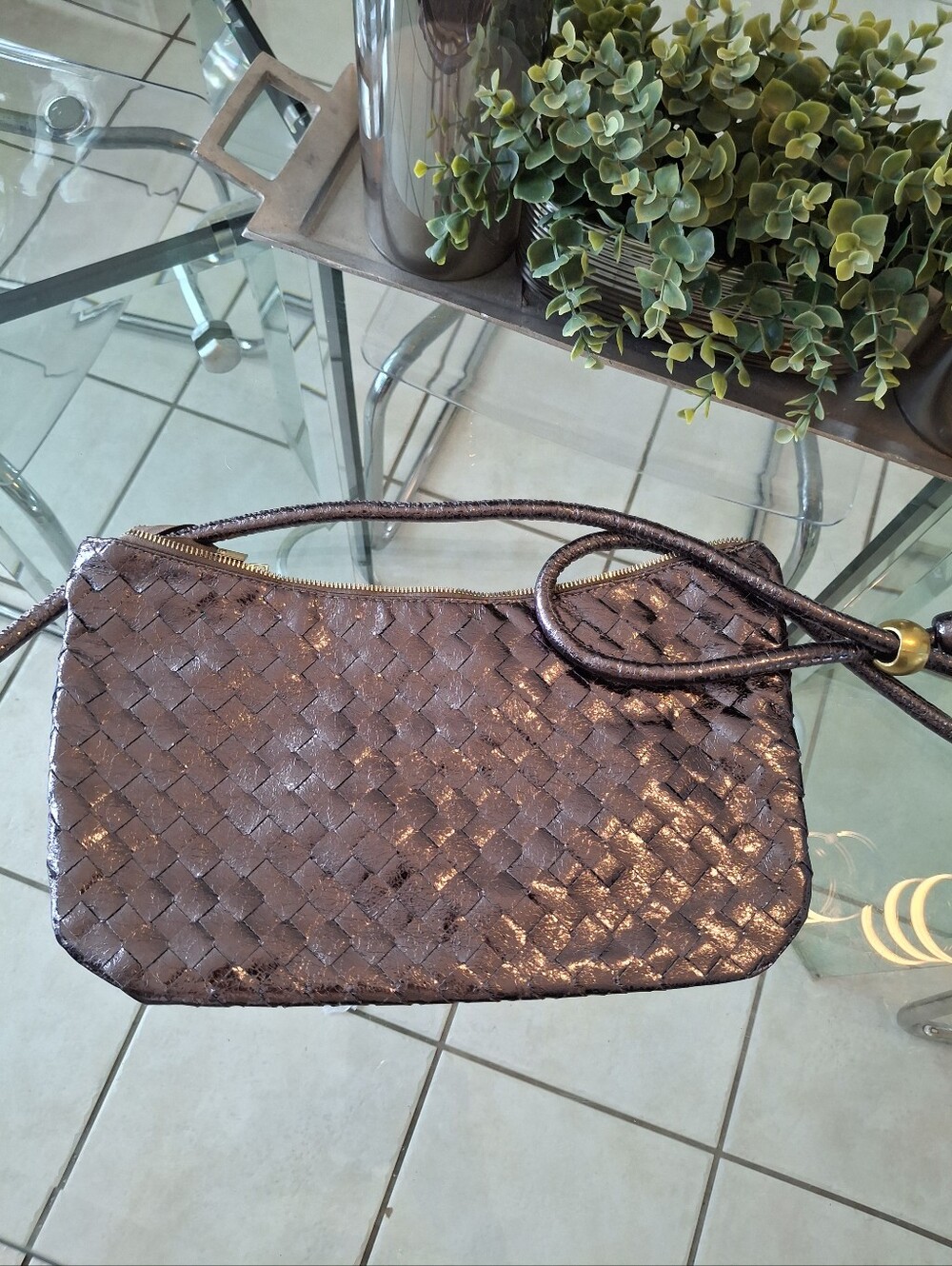 Pewter Metallic Black Shoulder Bag